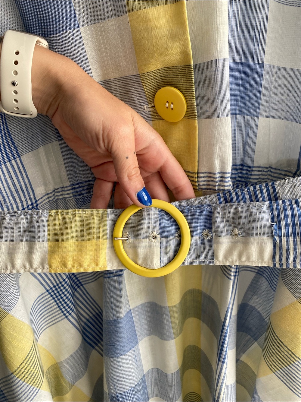 50s Vintage Blue and Yellow Plaid Button-Front Dress - Picture 3 of 7